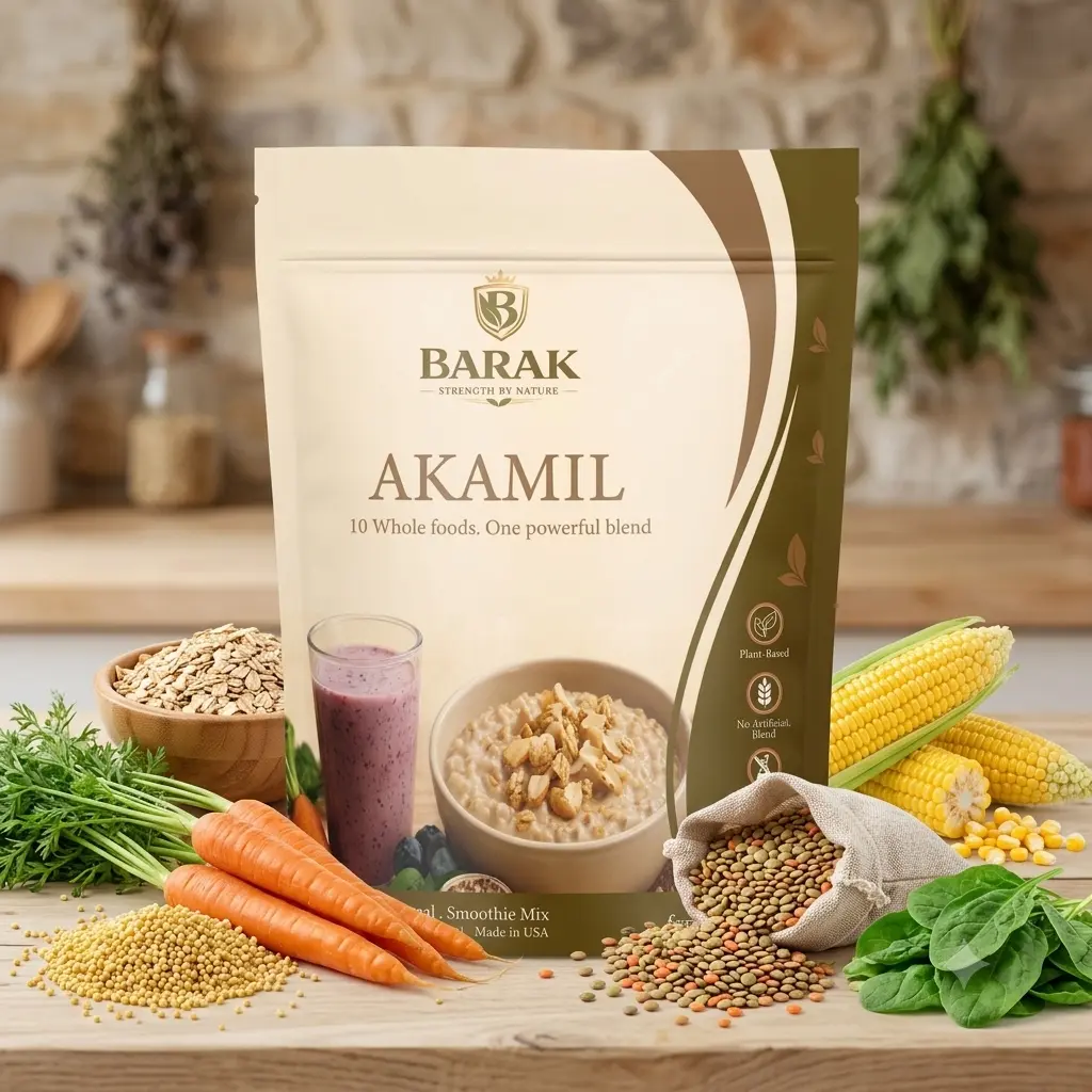 Barak Akamil Full Spectrum Nutrition Multi-Grain Mix - 10 Natural Ingredients Blend, Plant-Based Proteins, Food, Oatmeal, High-Fiber, Vegetable-Infused, Peanut-Enhanced Muesli Milk