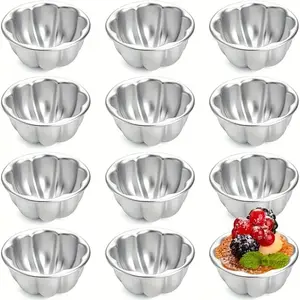 12 Pack Flower Shaped Baking Molds, Aluminum Nonstick Tart Cups, Reusable Cake Baking Cups for Egg Tarts, Cupcakes, Pudding, Jelly, Mousse and Mini Desserts, Home Baking Mold Set for Holidays, Weddings and Afternoon Tea Treats