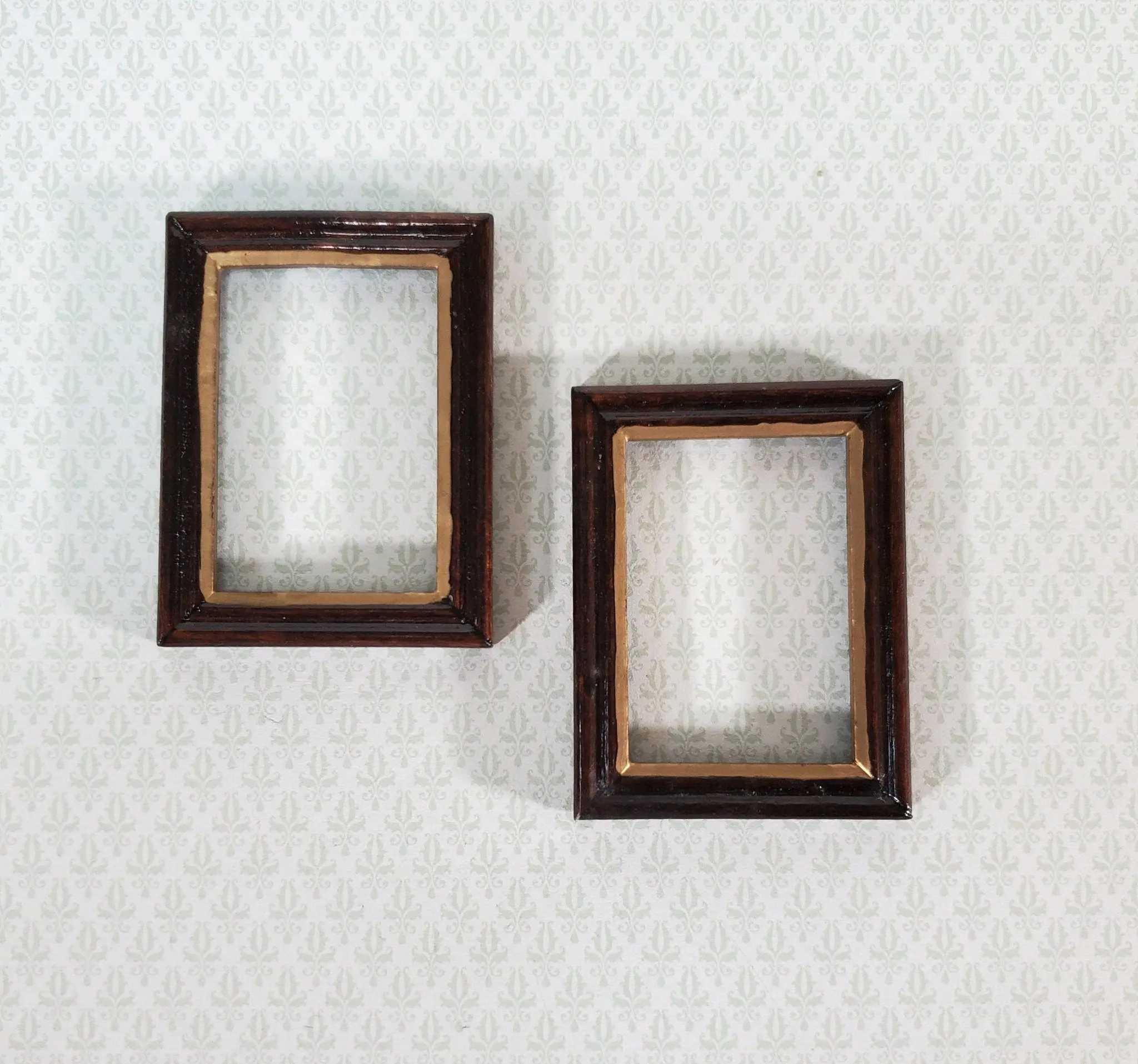 Dollhouse Picture Frames x2 Small Wood with Gold Accent 1:12 Scale Miniature D1956