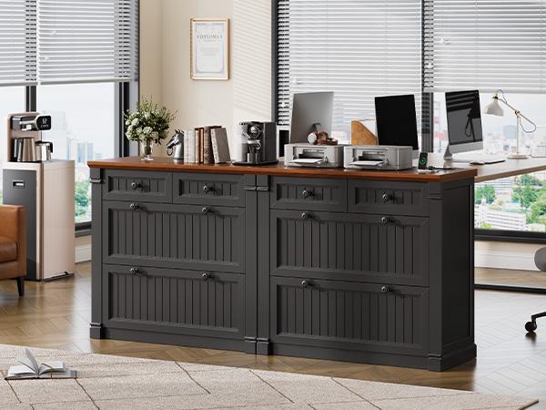 SEDETA 33 Inch 4 Drawers File Cabinet Farmhouse Filing Cabinets for Home Office fit Legal/Letter/A4 File Wood Office File Cabinet with Power Outlets Printer Stand with Storage