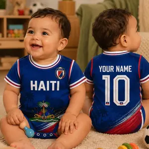 Personalized Haiti Baby Soccer Bodysuit, Custom Name Number, Football Infant Onesie, Newborn Baby Shower Gift, Custom Kids Team Jersey EAC