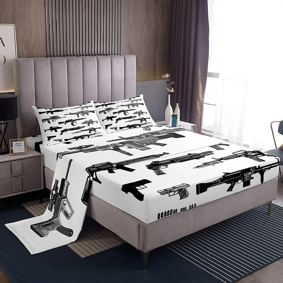 Feelyou Guns Bed Sheet Set for Boys Teens, Sniper Rifle Fitted Sheet,Bedding