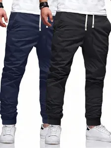 2pcs Men's Sweatpants Casual Sweatpants Solid / Plain Outdoor Fitness Running Daily Hundred Elastic Waist Drawstring Pants Men's Cuffed pants