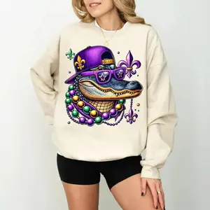 Mardi Gras Alligator Sweatshirt, Mardi Beads Louisiana Festival New Orleans Hoodie, Louisiana Crawfish Shirt, Unisex Sweater Pullover Tee