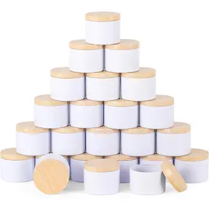 24 Pcs 8oz Matte White Bulk Empty Candle Tins with Wood Grain Lids, Candle Jars for Making Candles, Candle Making Kit for Adults