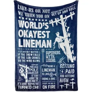 Lineman Funny Gifts, Bed Flannel Plush Blankets Throw, for Electrician, Dad, Husband, Father's Day, Christmas, Birthday (50"x 65")