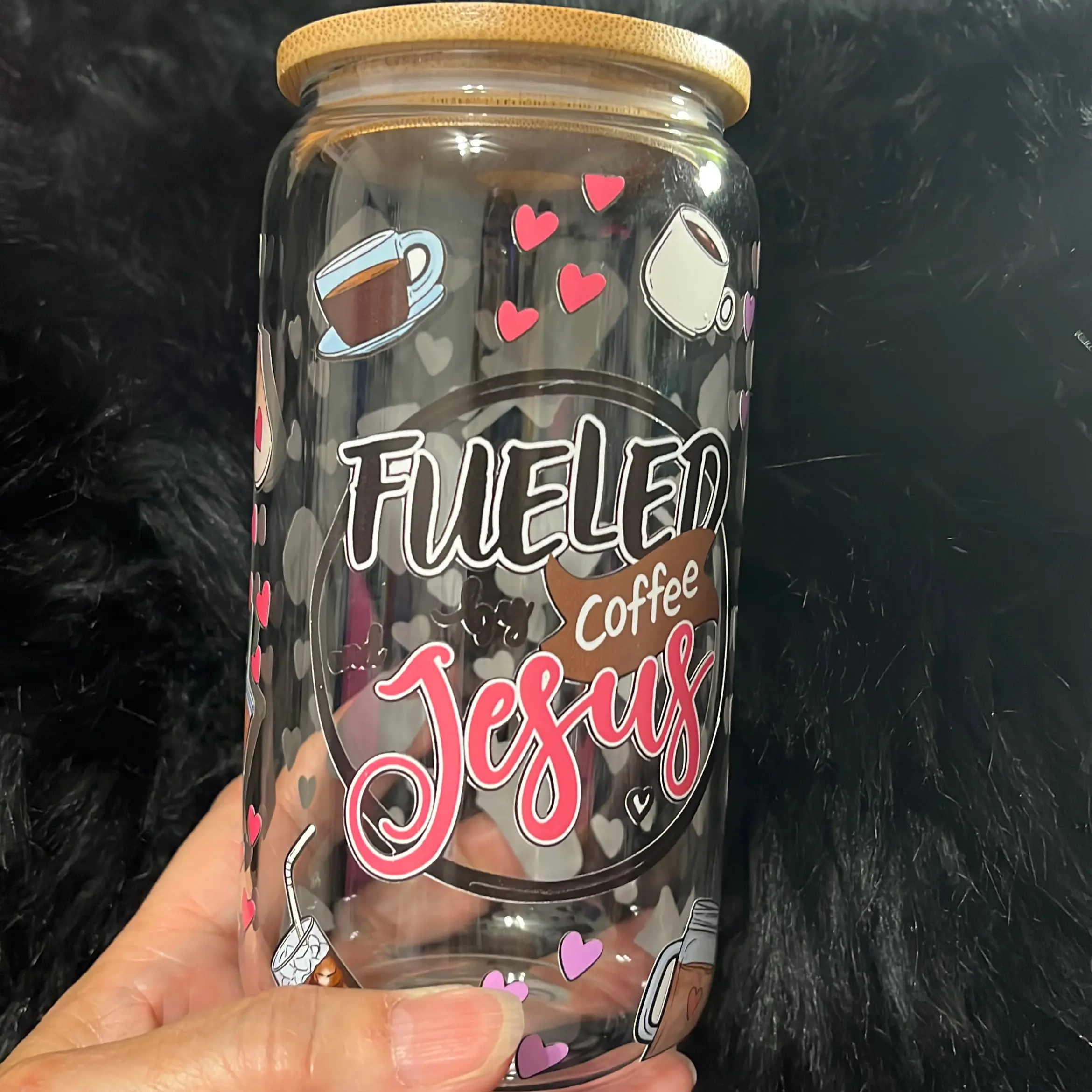 Oops Fueled 16oz glass cup Bamboo Drinkware