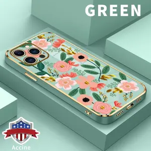Case for iPhone  17 15 Pro Max 16 Air 14 Plus 13 12 11  Stylish Floral Charm Luxury Golden Edge Elecroplated TPU Camera Lens Protection Mobile Phone Cover Gift for