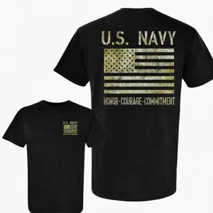 U.S. Navy American Flag T-Shirt, Honor Courage Commitment Navy Tee, US Navy Military Shirt, Patriotic Veteran Gift, USA Flag Graphic Tee