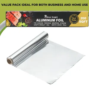 Aluminium Foil 196 Sq.Ft for Restaurant Use, Disposable Food Wrapping for Burritos, Hot Dogs, and Sandwiches 12in x 196ft Foil Roll
