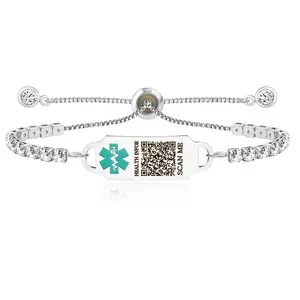 Uloveido QR Code Medical Alert Bracelet Women, Editable Medical ID Bracelet, Scan to Update Health Info Anytime, Stainless Steel CZ Tennis Chain, No Customization Needed