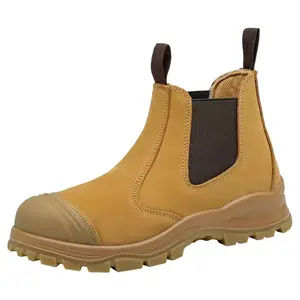Work Boots for Men, Steel Toe Rubber Leather Slip-on Safety Shoes, Slip-Resistant, Waterproof, Puncture-Proof