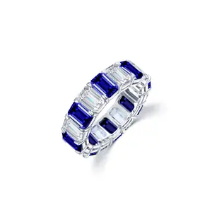 Blue Sapphire Diamond Wedding Band, S925 Sterling Silver Eternity Band, Dainty Bridal Band,Delicate Stackable Band, Anniversary Present
