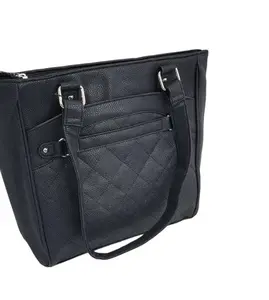 Quilted Tote Bag Purse Hand Bag PU Leather Black Medium Size Conceal Carry Pocket Includes Holster
