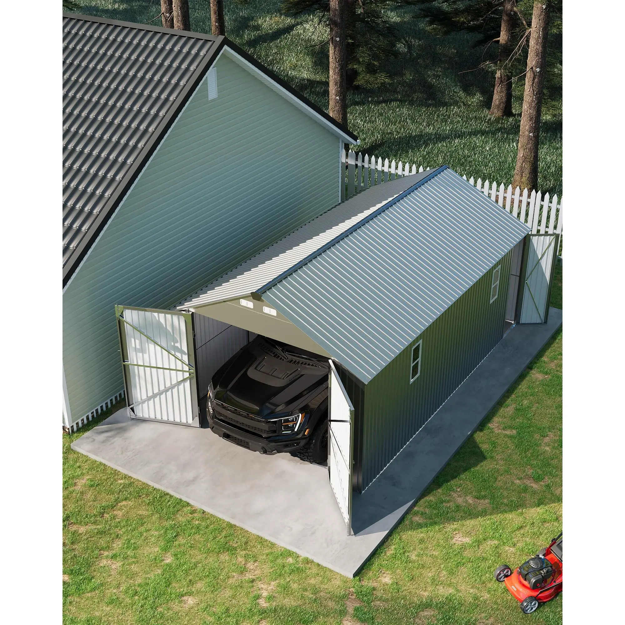 GARVEE 12x20 ft Enclosed Metal Car Port, Carport with Vertical Steel Roof for All-Weather Use, Metal Garage Shed with Man Door for Full-Sized Pickup Trucks & SUV, Gray
