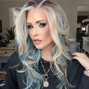 IMstyle Skye Hazy Steel Blue Calico Seafoam Blond Vibrant Blue Dark Brunette Natural Wavy Glueless 13*4 Free Parting Lace Front Syntehtic Wig