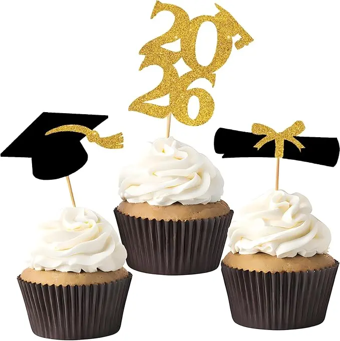 Graduation Decorations 2026 2027-     %  36PCS Graduation Cupcake Toppers - Mini Cake Decorations for Class of 2026,Diploma, 2026, Grad Cap Set (Black)