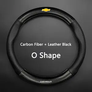38CM Carbon Fiber leather Car Steering Wheel Cover Breathable Anti Slip Cover For Chevrolet Cruze Sonic Silverado Trax Camaro Captiva Equinox Trailblazeradia Car Accessories