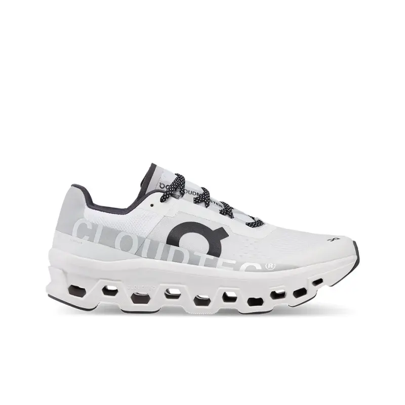 White Black Unisex Road Running Sneakers, Engineered Mesh Upper, Chunky Hollow Cloudtec Midsole, Lightweight Sport Shoes