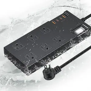 Power Strip Weatherproof, 10-in-1 Surge Protector with 6 Wide Outlets 2 USB-A and 2 USB-C,1625W/15A, 6FT Flat Plug Multi-Plug Outdoor Extension Cord for Indoor Outdoor, UL FCC Listed