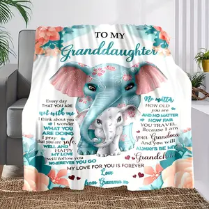 Warm and Cozy Elephant Printed Flannel Blanket for Granddaughter - Perfect Gift for Grandma and Granddaughter - Soft and Soothing Throw Blanket for Couch, Bed, Sofa, Camping, and Travel christmas gift ideas