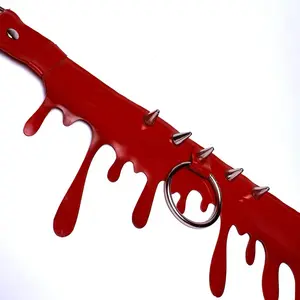 Red Blood Drip Latex 2” Choker with Large O Ring and spike detailing