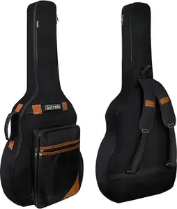 Acoustic Guitar Bag 0.5-inch Extra Thick Padding, 40 41 42 inch Gig Bag with Dual Adjustable Straps  Hanger Loop, Oxford Guitar Case with  Magic Tape, Water-resistant (Black & Brown)