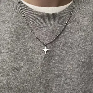 Trendy Y2K Design Four-Point Star Stainless Steel Necklace Minimalist Chain Simple Daily Versatile Unisex Personalized Jewelry for Men and Women