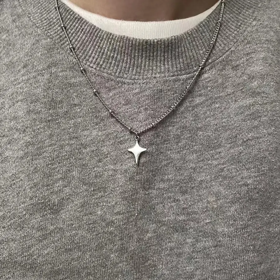 Trendy Y2K Design Four-Point Star Stainless Steel Necklace Minimalist Chain Simple Daily Versatile Unisex Personalized Jewelry for Men and Women, Daily Wear Necklace, Men's Jewelry,summervibes