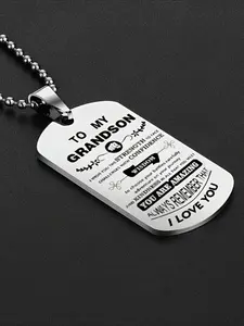 1 pack of punk style stainless steel soldier army brand English lettering TO MY GRANDSON tag necklace Engraved Necklace Letters Necklace steel jewelry Christmas gift