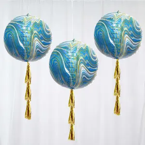 13-inch 4D Blue/Gold Marble Sphere Foil Balloons, 3-Pack, Inflatable with Helium or Air, for Birthday Parties (Festive & Home Supplies), 13 Inches