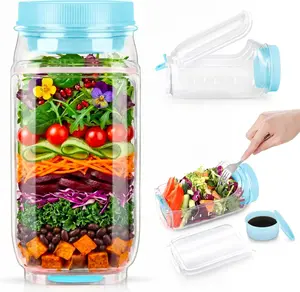 Salad Jar with Side Opening – Double-Lock Leak-Resistant Design, Vertical Layering Keeps Salads Fresh, Leak-Proof Salad Jar with Dressing Cup, Durable Salad Container for Lunch, Meal Prep & Work
