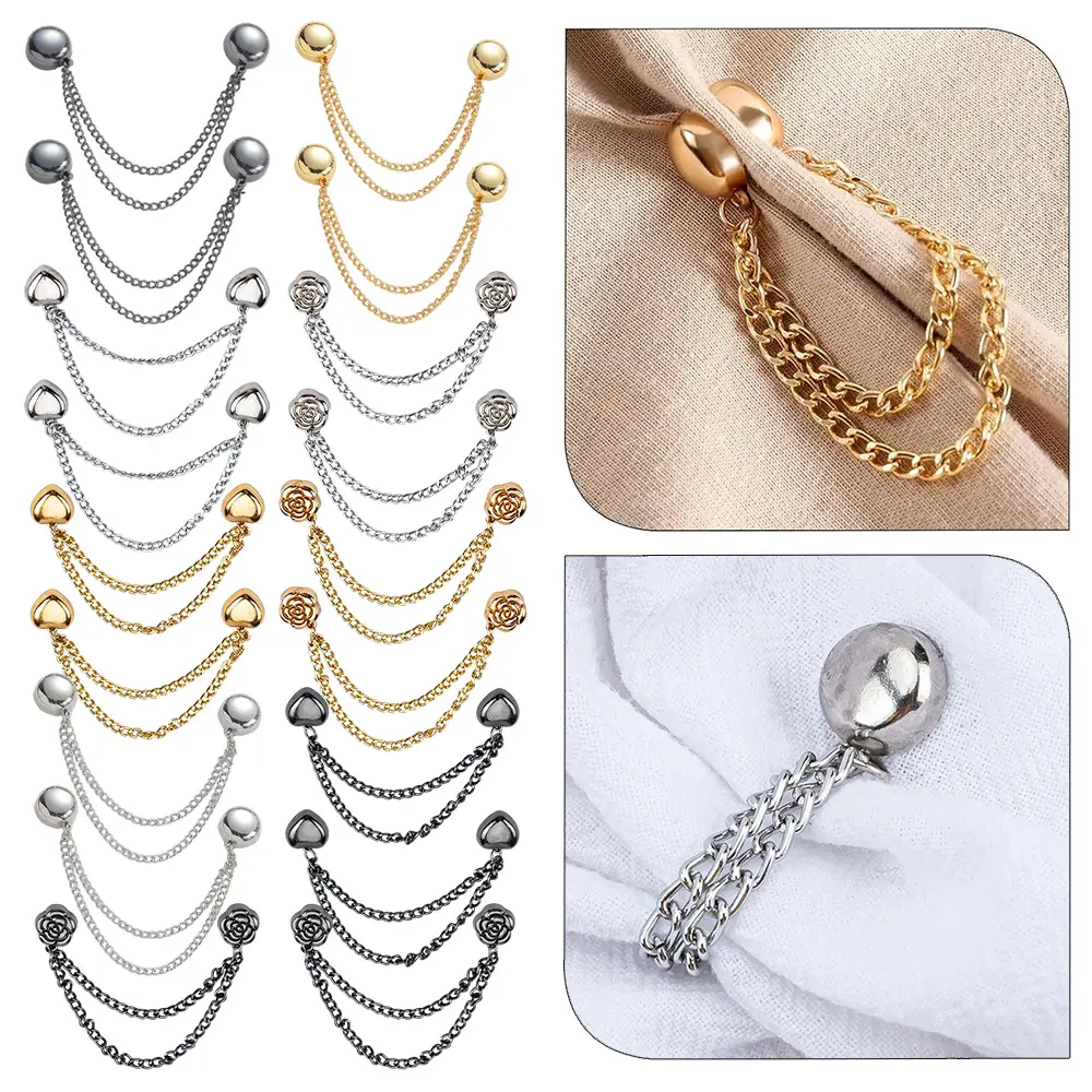 18Pcs Multi‑Function Magnetic Clothing Clips with Chain, Reusable Strong Magnet Shirt Fastener Clips, Practical Accessory for Sleeves, Pants, Hijabs, Hats, Scarves for Daily Outfit Decoration