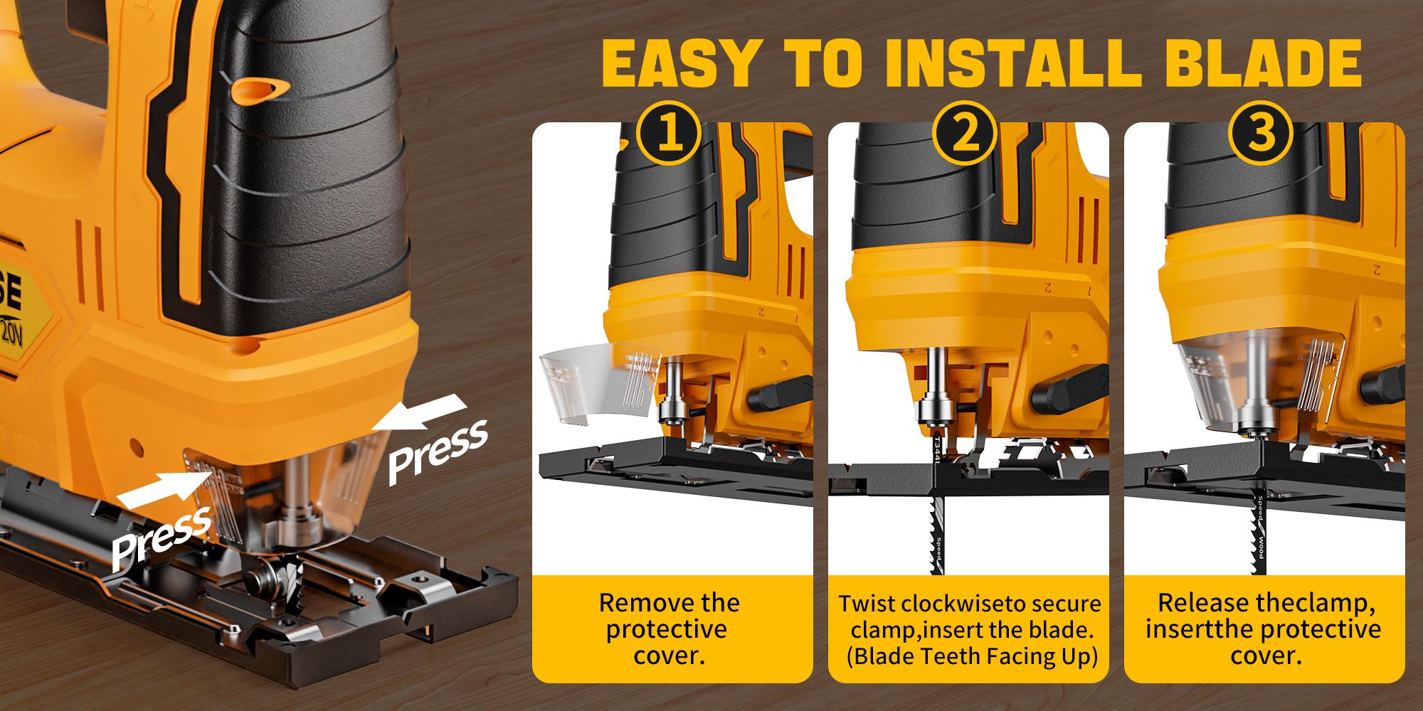 HANWISE wireless hinge saw, 3-speed track, 45 ° oblique cut, LED work light and safety button, tool free blade replacement, suitable for wood metal cutting for curved/straight/oblique/circular cutting, ergonomically designed