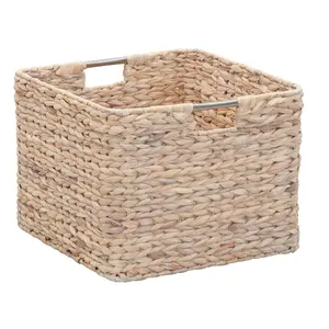 Household Essentials Square Wicker Basket Hyacinth: Handwoven Storage with Handles, Light Brown, 14.5"x14.5"x11.02"
