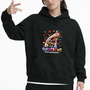 Trendy Women's Casual Hoodie with Giraffe and Puzzle Pieces – 'Ok To Be Different' Theme