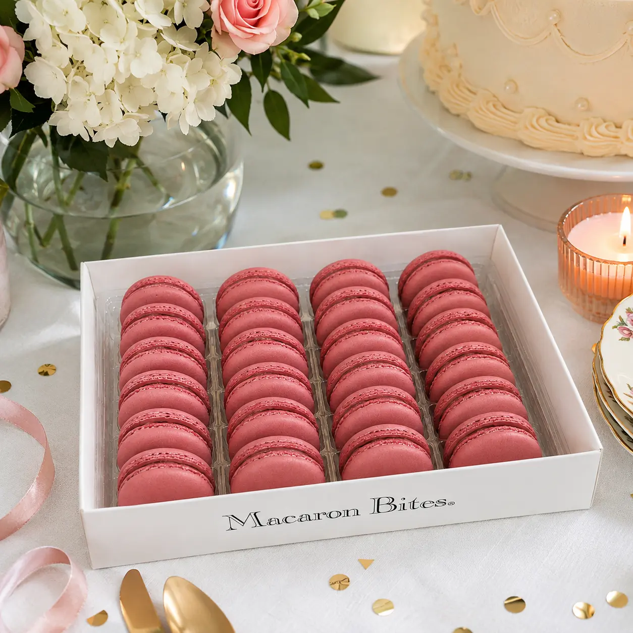 Raspberry French Macaron Bites Gift Box - 24 Pack