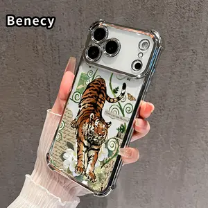 Four Corners Phone Case for iPhone 17 16 Pro Max 15 Plus 14 13 12 11 E Air Tiger's Elegant Stroll Pattern Anti-drop Cellphone Protective Durable Total Coverage Shockproof Phone Cover