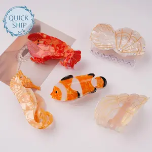 Acetate Hair Claw Clip with Pearl Shell/Conch/Clownfish/Lobster/Seahorse Design for Thick Hair,Gift For Animal Lovers,Valentine's Day Gifts