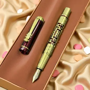 1pc Luxurious Golden Red Pen with Hollow Metal Design, Fine Point for Smooth Writing & Calligraphy. An Exquisite High-End Business Gift, Perfect for Signature & Daily Use Smooth Writing Pens