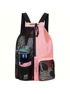 Mesh Drawstring Backpack, Beach Bag for Swimming, Gym and Workout, Swim Bag with Wet Bag, Fitness Equipment Pack, Sports Gear