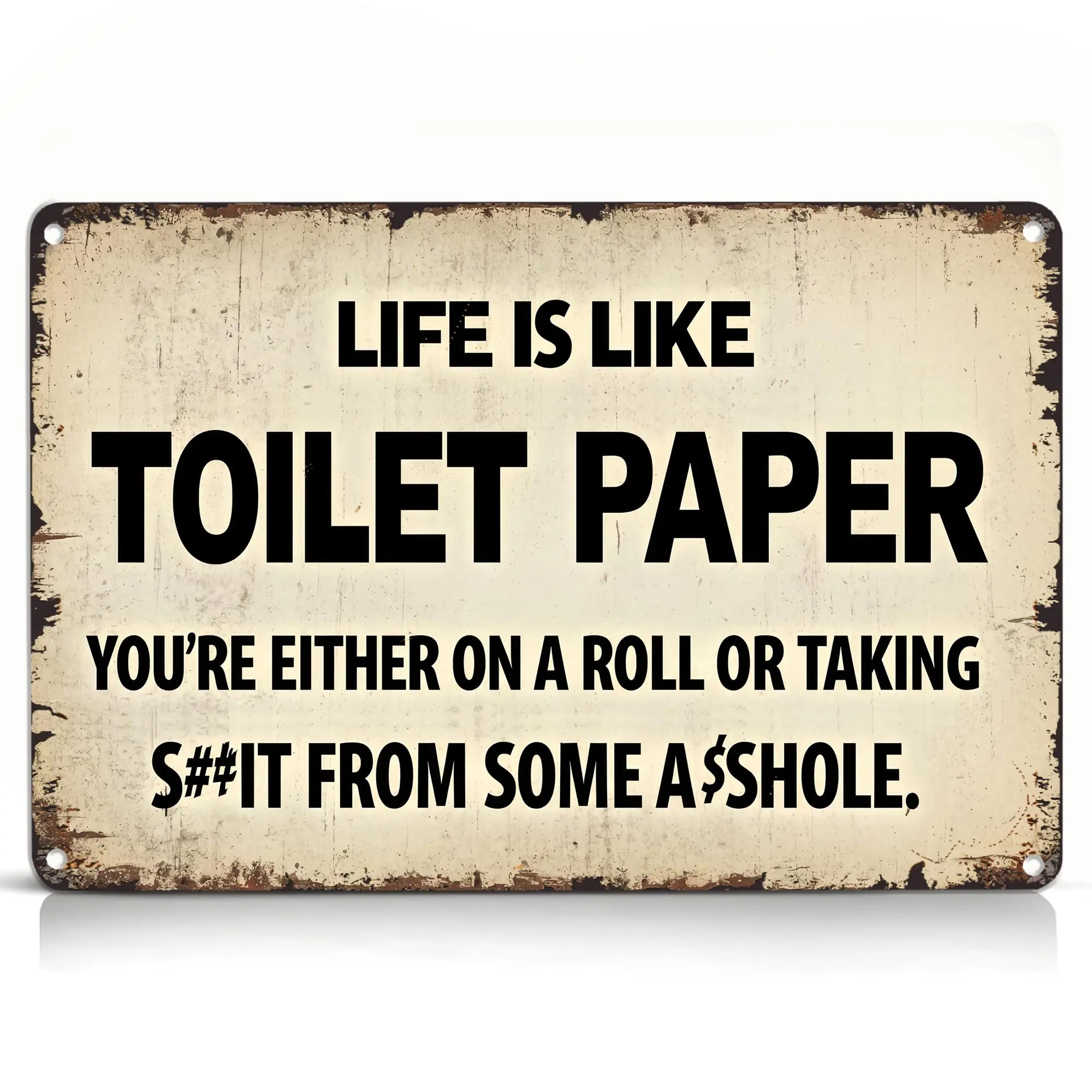 Funny Bathroom Sign, Life Is Like Toilet Paper Metal Wall Decor, Vintage Restroom Wall Art Plaque for Guest Bath Toilet Decor, Adult Humor Gag Gift, Metal Sign, 12x 8 Inch