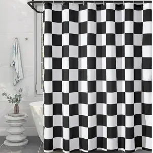 Retro Black And White Plaid Fabric Shower Curtain, Cute Medieval Modern Style Plaid Vintage Aesthetic Academic Shower Curtain Set With Hooks, Bathroom Decor, Bathroom Accessories, Room Decor, Suitable For Home, Hotel, Vacation, Gifts