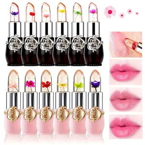 6/12Pcs Crystal Flower Jelly Lipstick Set Long-lasting nourishing lip balm Moisturizing lip-transforming color gloss Lipstick with natural ingredients Suitable for all skin types ,Easter Spring Mothers Day Gift
