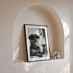 [Sale off up to 50%] [Free ship] Rottweiler Drinking Wine Poster, Black and White Print, Rottweiler Print, Funny Dog Poster, Home Bar Decor, Kitchen Wall Decor