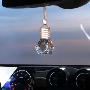 5PCS Hanging Car Air Freshener, Auto Interior Decoration 8 ml Oil Diffuser Perfume Aromatherapy Pendant Empty Glass Bottle, Fragrance Ornament with Vent Clip Wooden Cap and Rope (5, Rhombic)