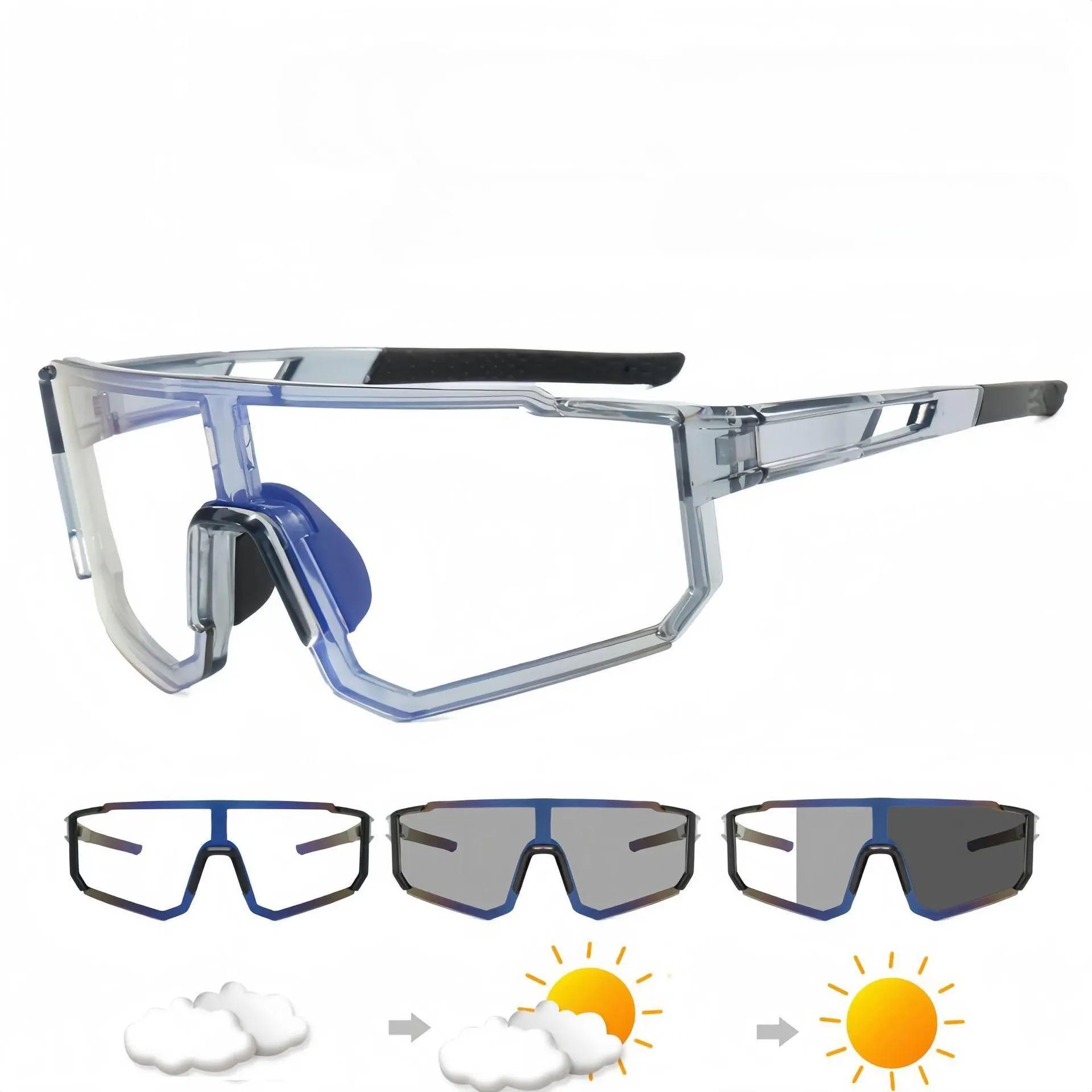 Unisex Photochromic Sporty Sunglasses - Full Rim UV400 Wraparound Shield, Lightweight Windproof 1-Piece Outdoor Gear, Color-Changing Anti-Ultraviolet Biker Men's Sunglasses for Road Biking, Driving Gifts, Color-Changing Men's Sunglasses