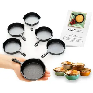 Mini cast iron skillets 4 pack of 6 black non stick frying pans with 6 small silicone trivets and scraper set of miniature skillets small frying pan skillet with lid cast iron pan set