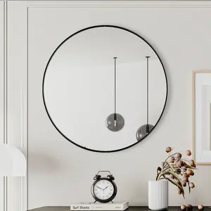 Wall Mirror 28 Inch Black Circular Mirror Metal Framed Mirror , for Bathroom, Living Room, Bedroom Wall Decor Decoration Smooth