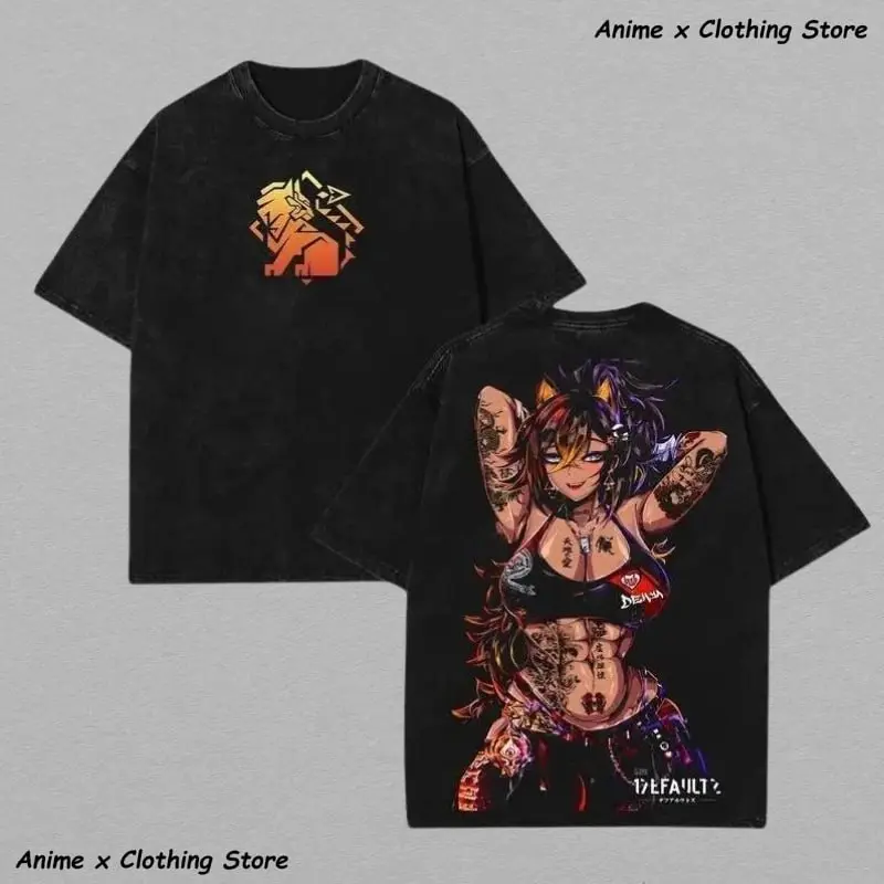 Dehya Genshin Impact Washed Hoodie & T-Shirt – Limited Retro Double Printed Vintage Oversized Anime Graphic Pullover & Tee, Heavyweight Cotton Streetwear Crewneck, Unisex Manga Gift for Fans